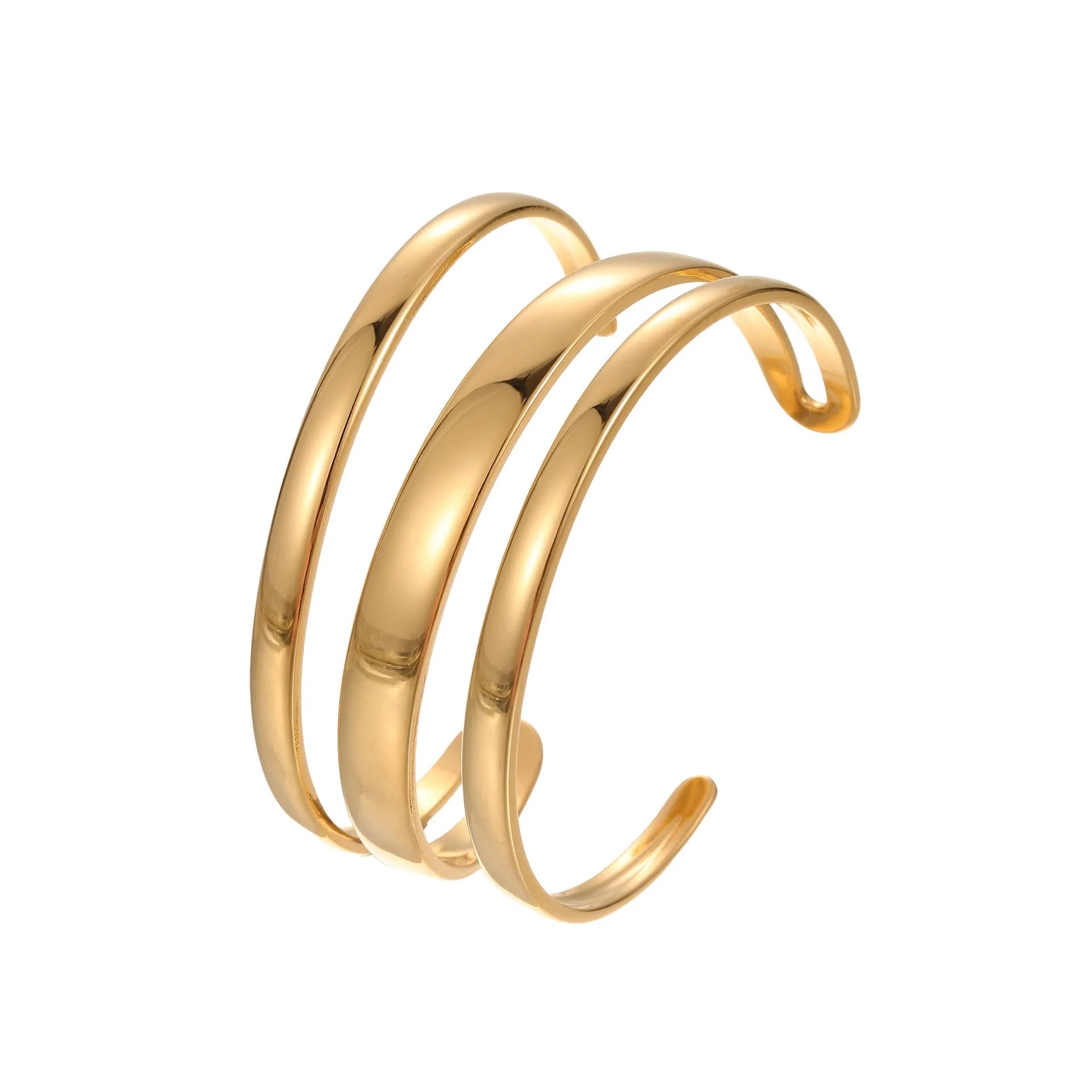 Stainless steel opening bracelet for women in gold or steel finish with geometric line design