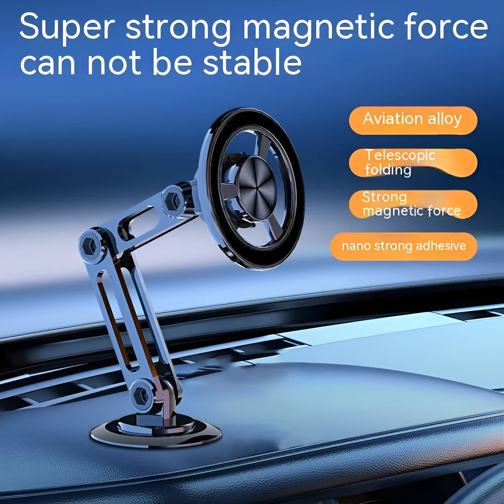 All-metal magnetic car phone holder with magnetic rings and adhesive pads in black, silver, gold, and rose gold options
