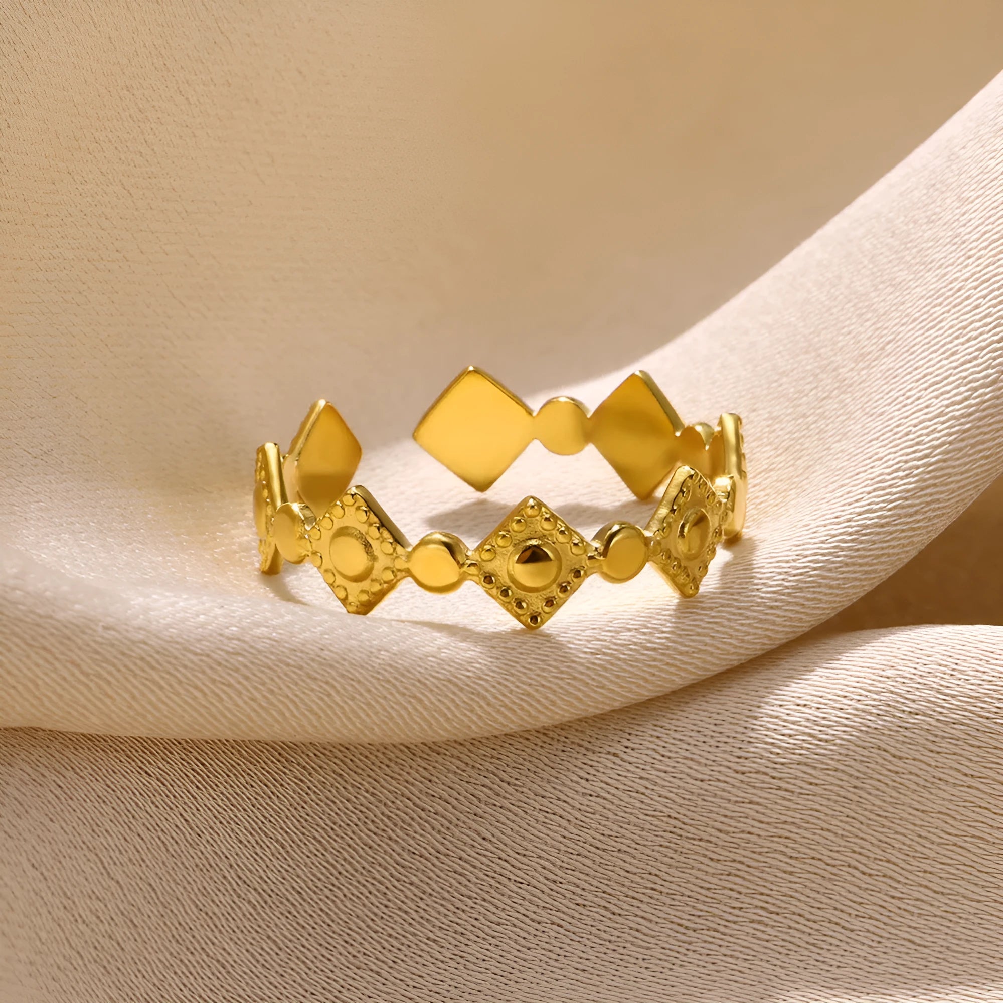 Gold diamond geometric titanium steel women's ring showing geometric design details