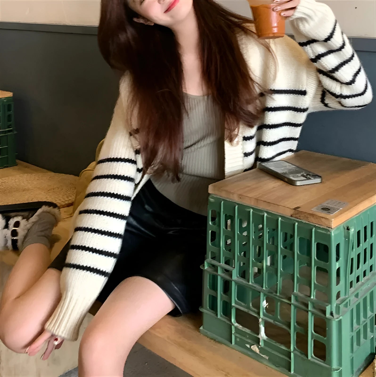 Women's collar button cardigan with 3D textured pattern in free size