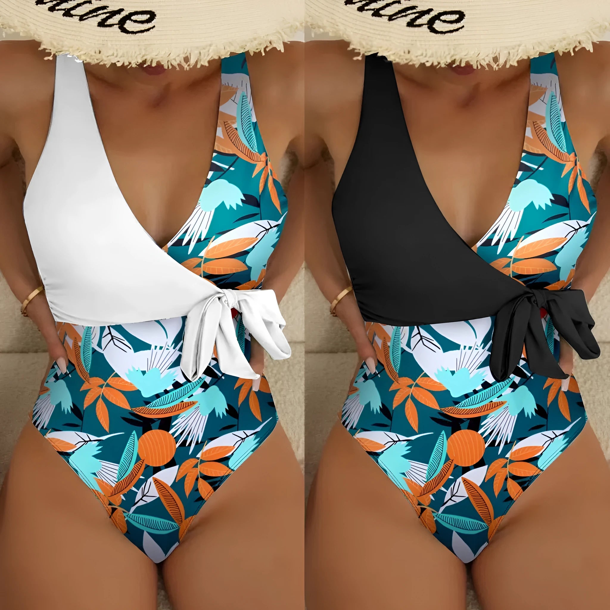 Women's high-waisted printed one-piece bikini with quick-dry lining for swimming