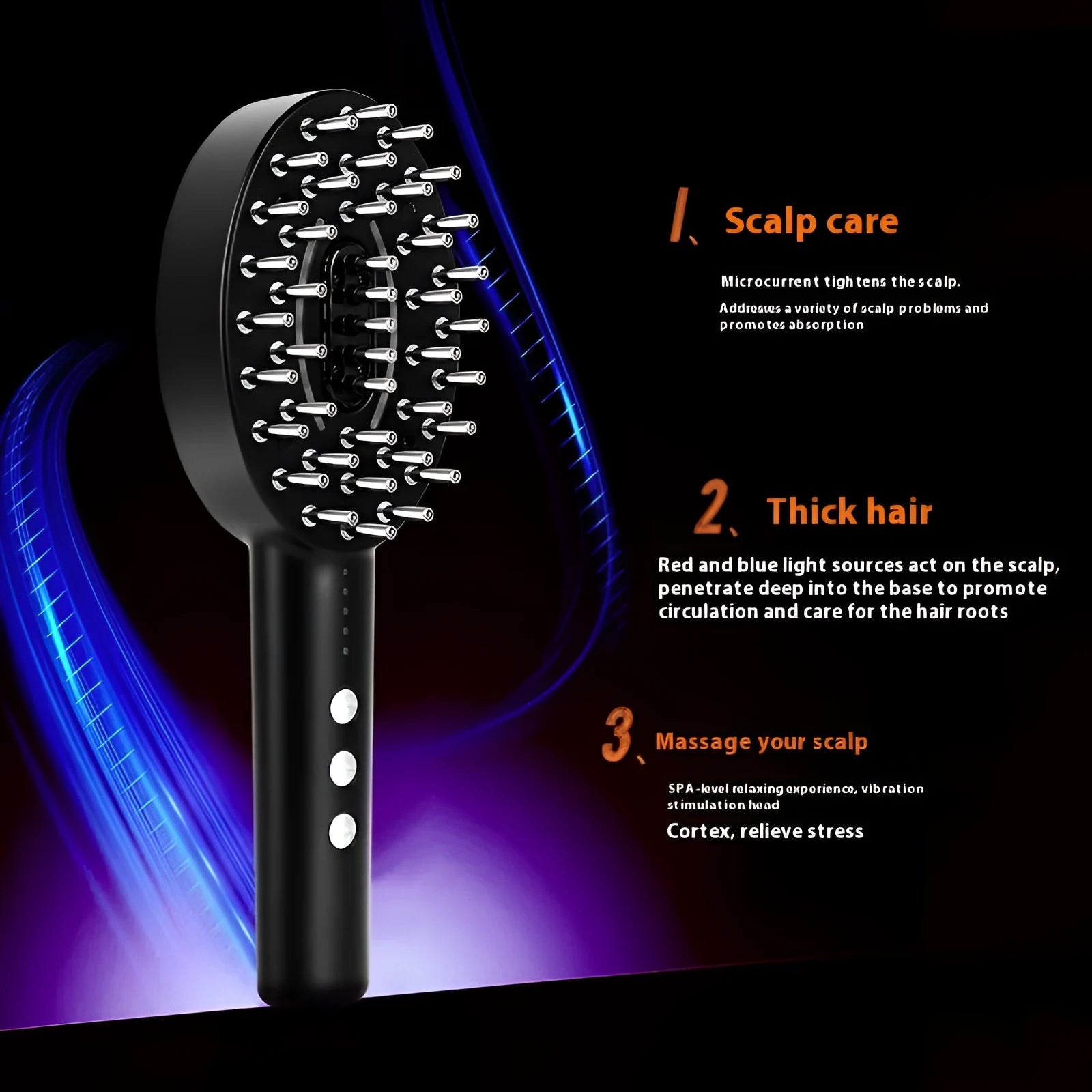 KD3802 Black scalp massage device with vibration head on a white background.