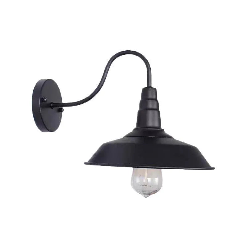 Retro-style metal wall lamp for a villa courtyard in a silver finish with right-angle mount.