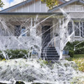 White cotton spider web Halloween decorations with spiders on dark background