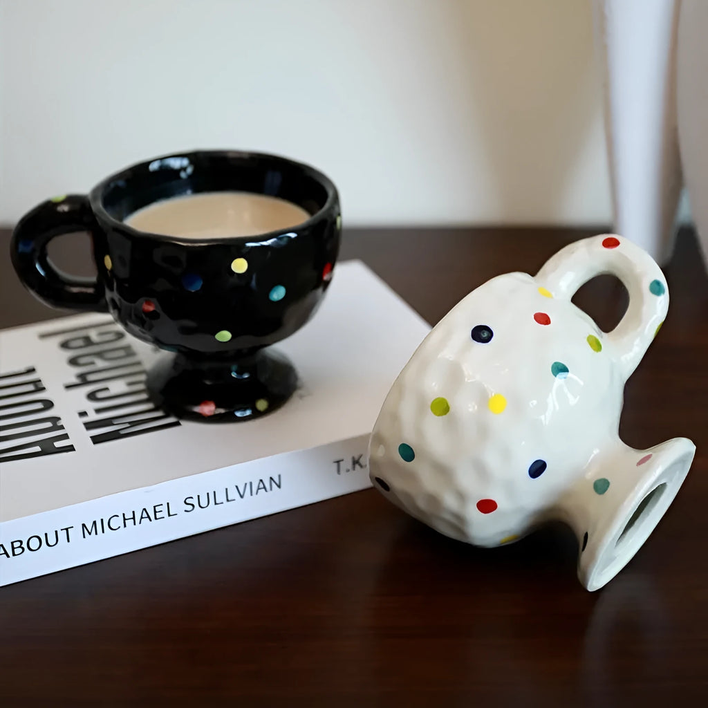 Handmade irregular ceramic mug in solid colour with modern simplicity style