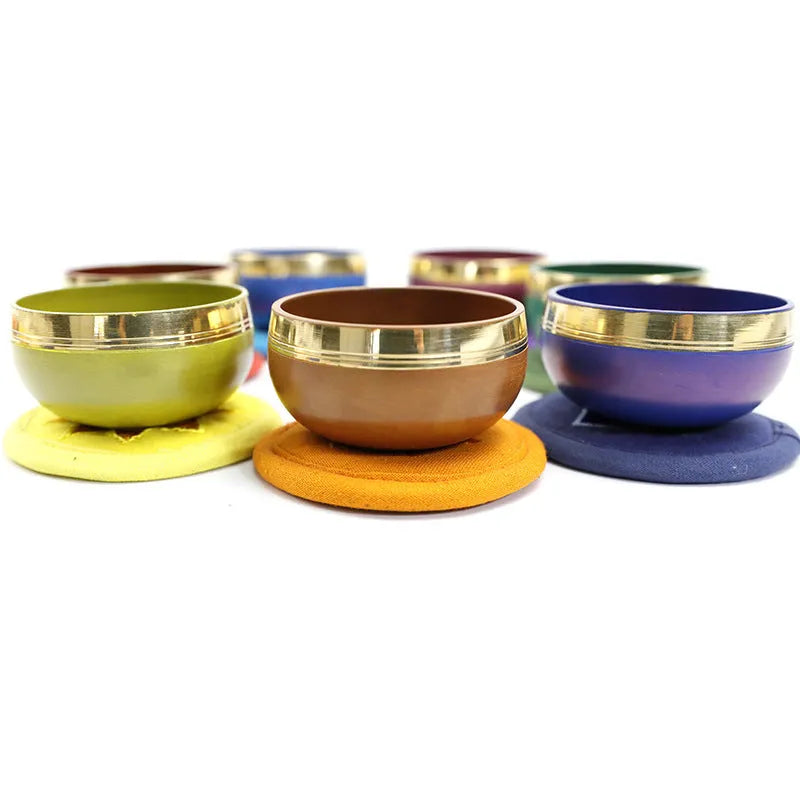 Handmade Himalayan singing bowl in seven colours, 7.8cm diameter percussion instrument for yoga and meditation