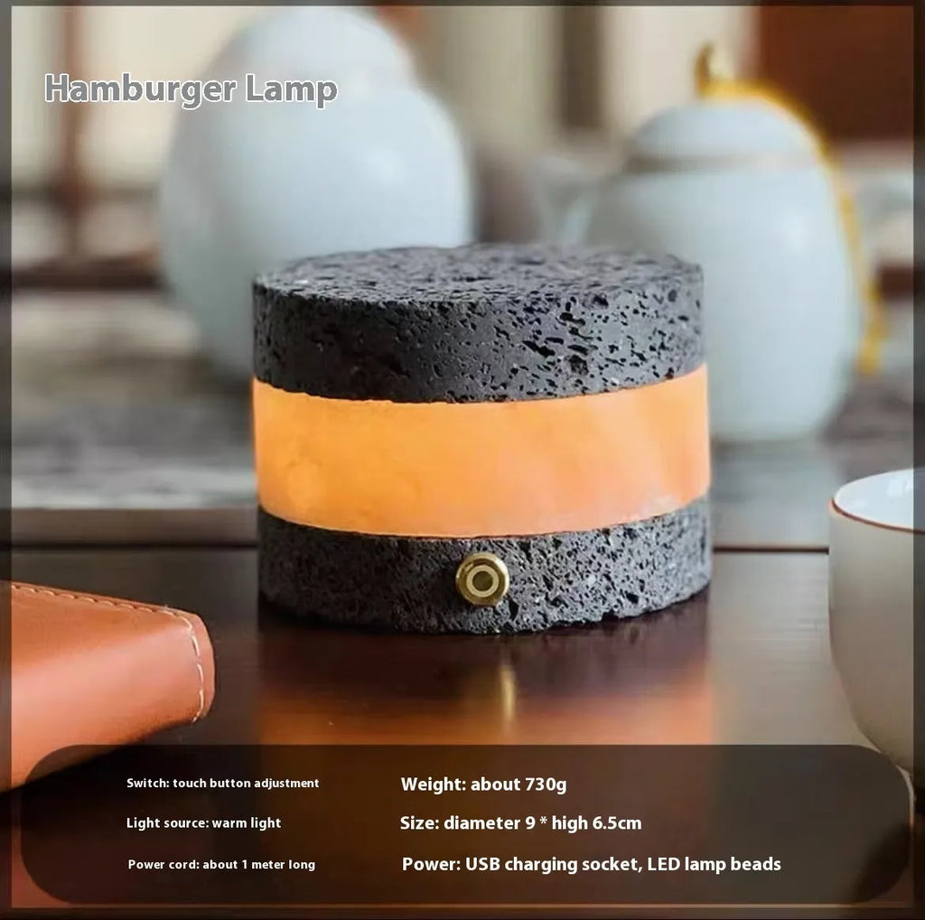 Small USB night lamp with volcanic rock top and warm light, modern simplicity style, 9cm x 7.5cm
