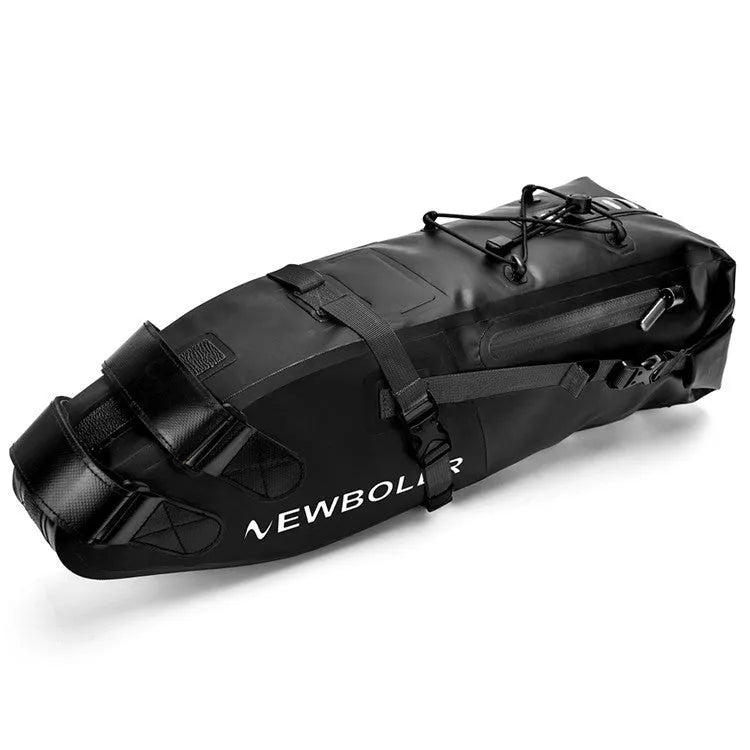 Yellow waterproof PVC cycling tail bag mounted on a bike saddle showing 13L capacity
