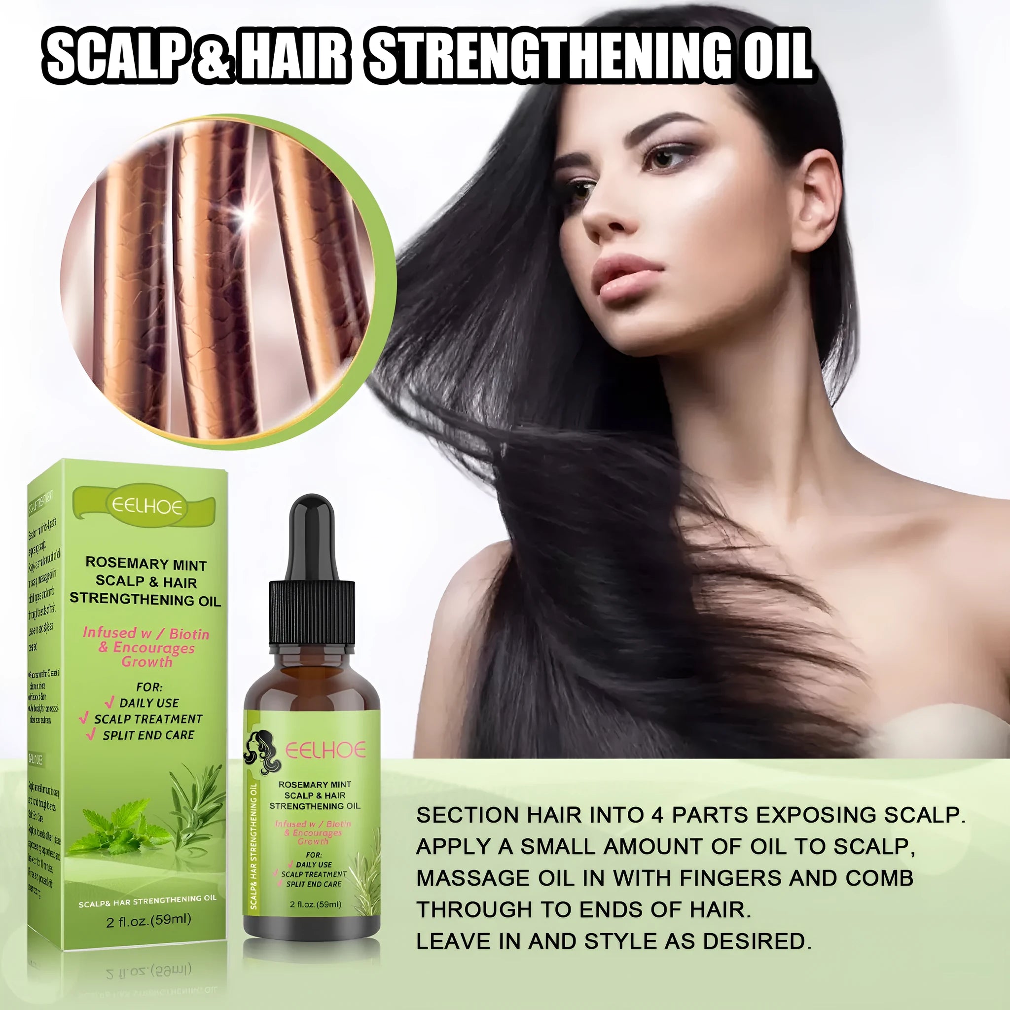 59ml rosemary mint hair growth oil bottle measuring 11.5cm with natural plant extract formula