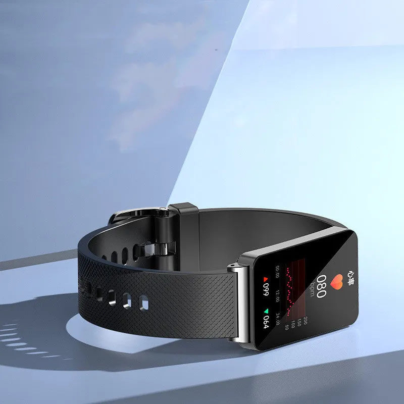 EP08 smart fitness tracker bracelet with touch screen and TPU strap in black, gold, or silver
