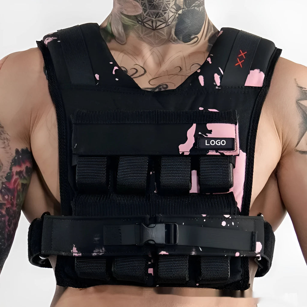 Black Oxford cloth adjustable weight vest for home gym and running with multiple weight options