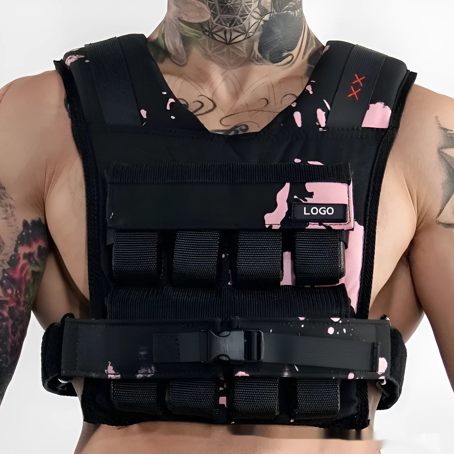 Black Oxford cloth adjustable weight vest for home gym and running with multiple weight options