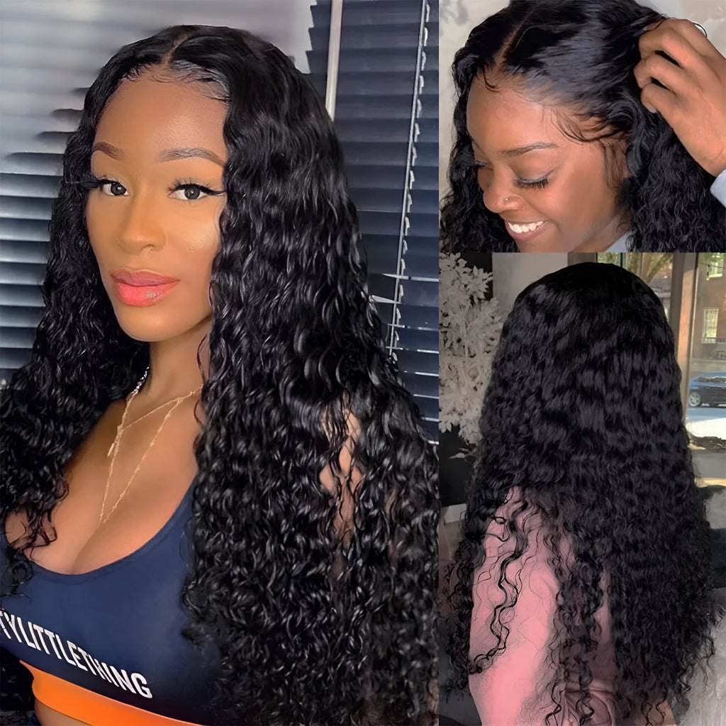 Curly real human hair wig with lace frontal shown in long length