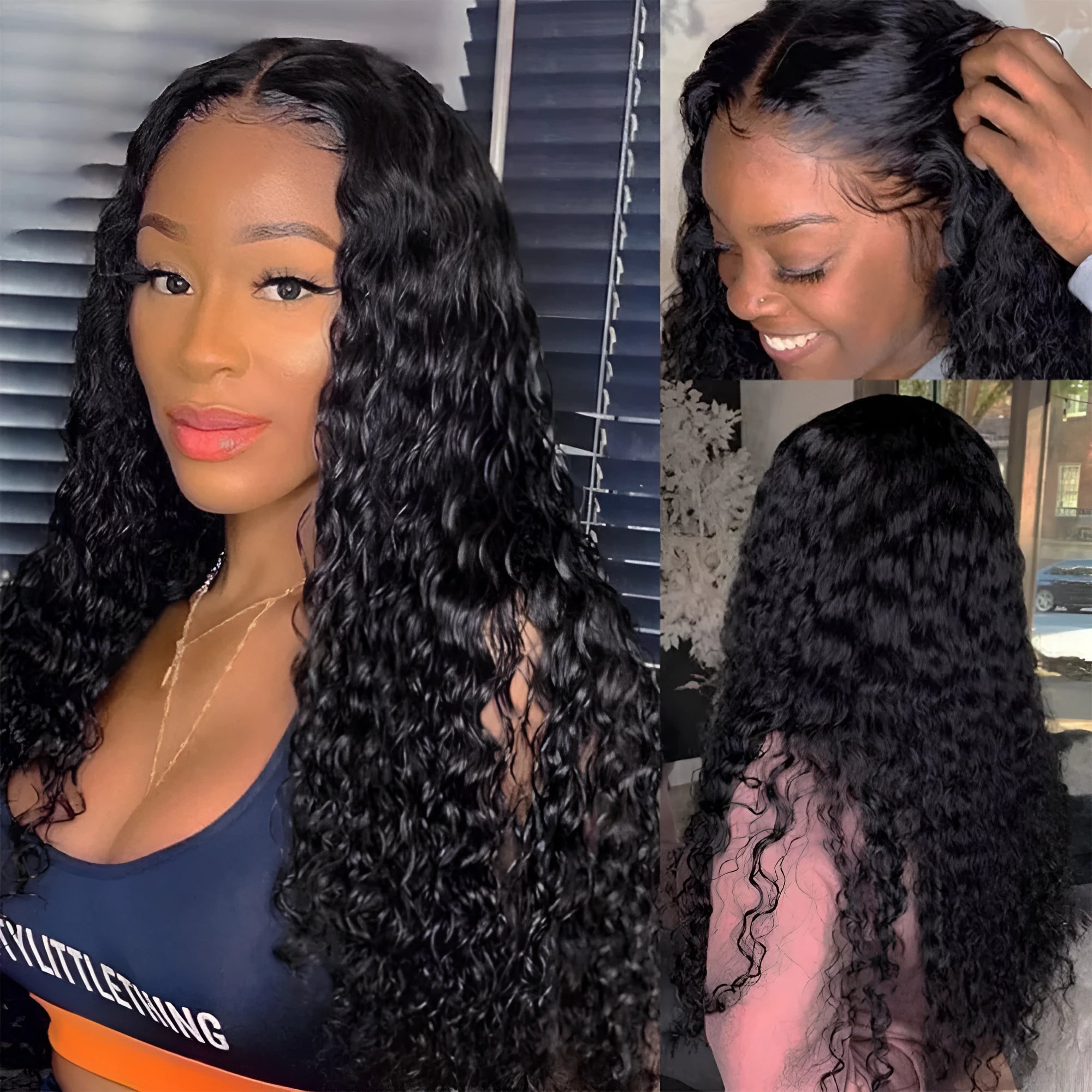Curly real human hair wig with lace frontal shown in long length