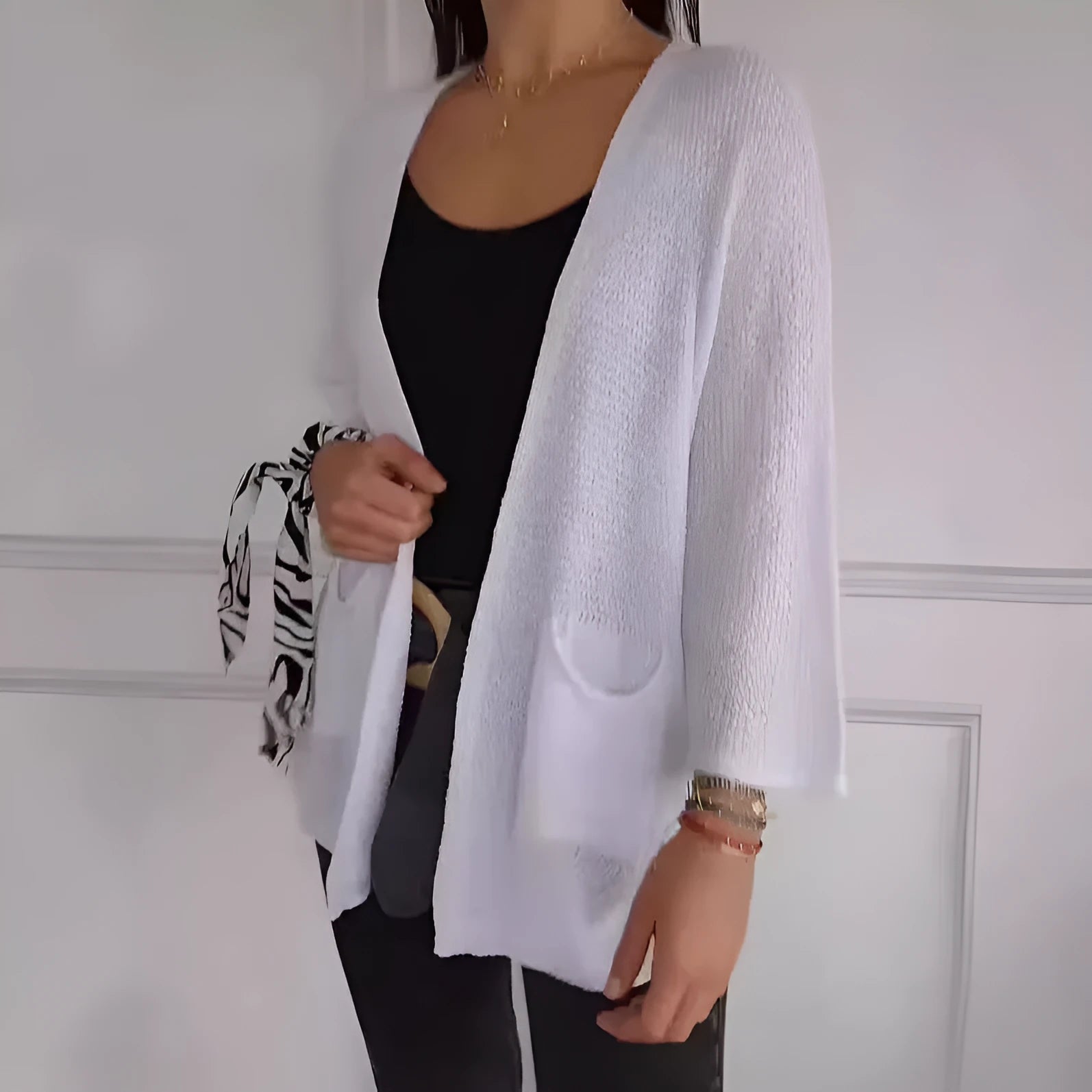 Women's waffle texture cardigan coat with nine-quarter length sleeves in army green colour
