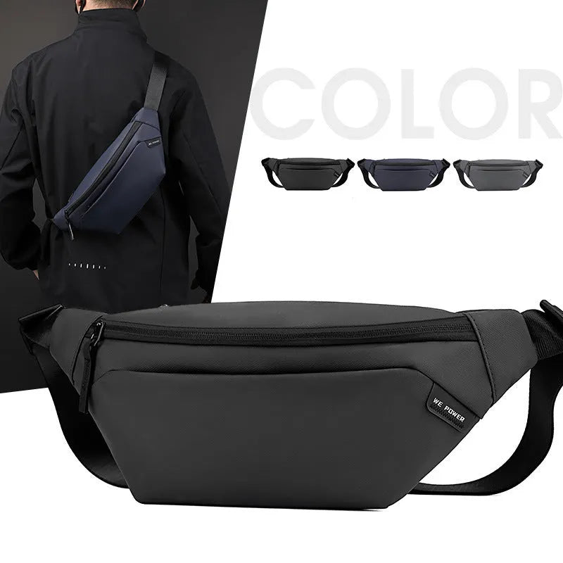 Outdoor casual sports shoulder bag lightweight waterproof nylon crossbody bag for men black colour solid design