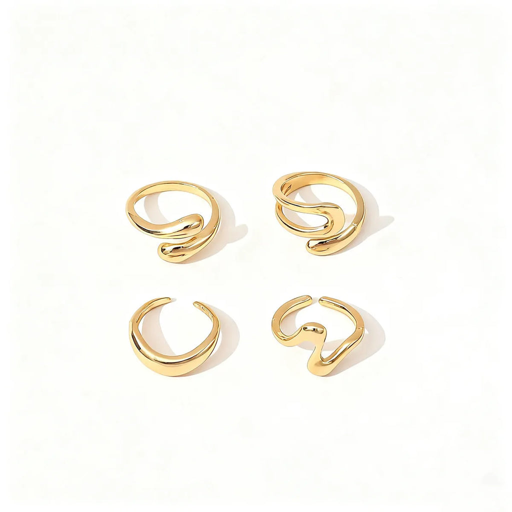 Fashion simple open geometric metal ring set for women, gold electroplated finish, Style 1