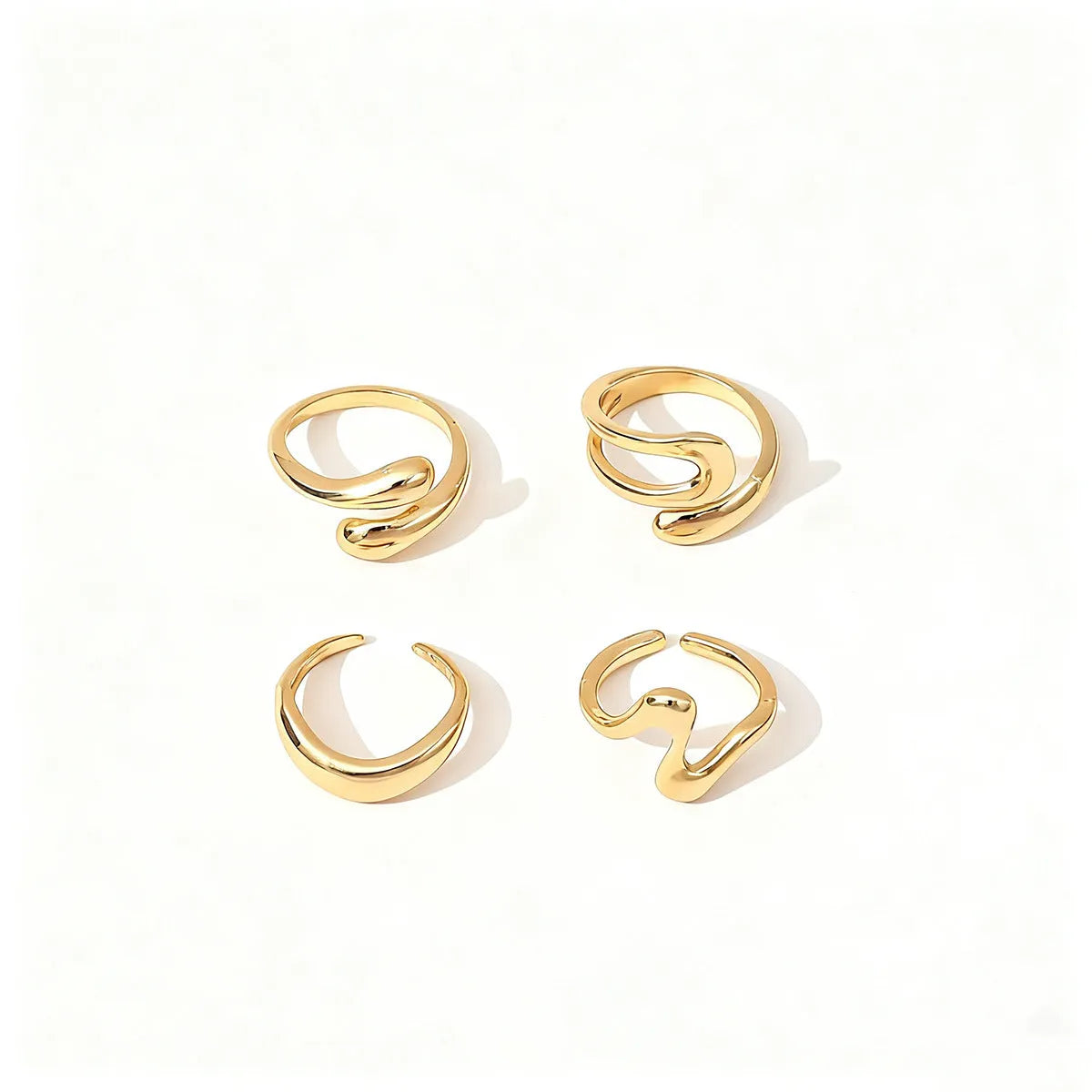 Fashion simple open geometric metal ring set for women, gold electroplated finish, Style 1