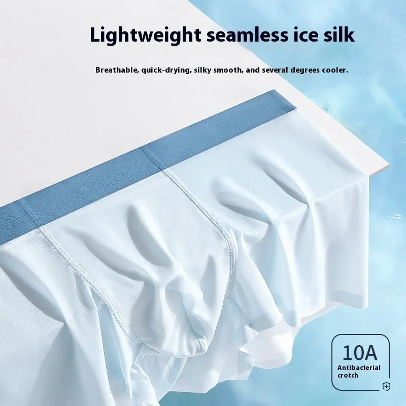 Men's solid colour ice silk shorts with mid waist and seamless knit construction.
