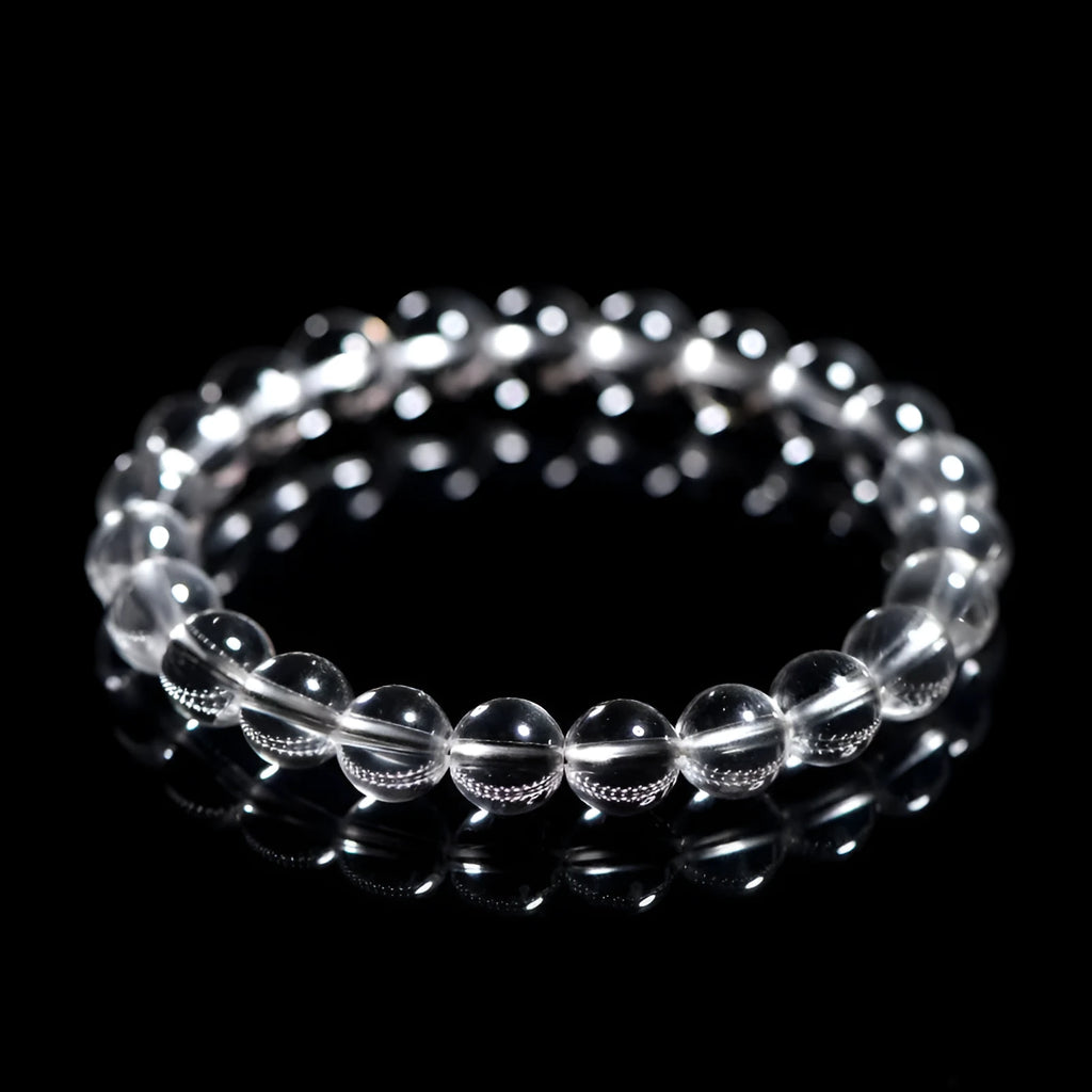 Natural Donghai Old Mine white crystal bracelet with single circle geometric design on wrist.