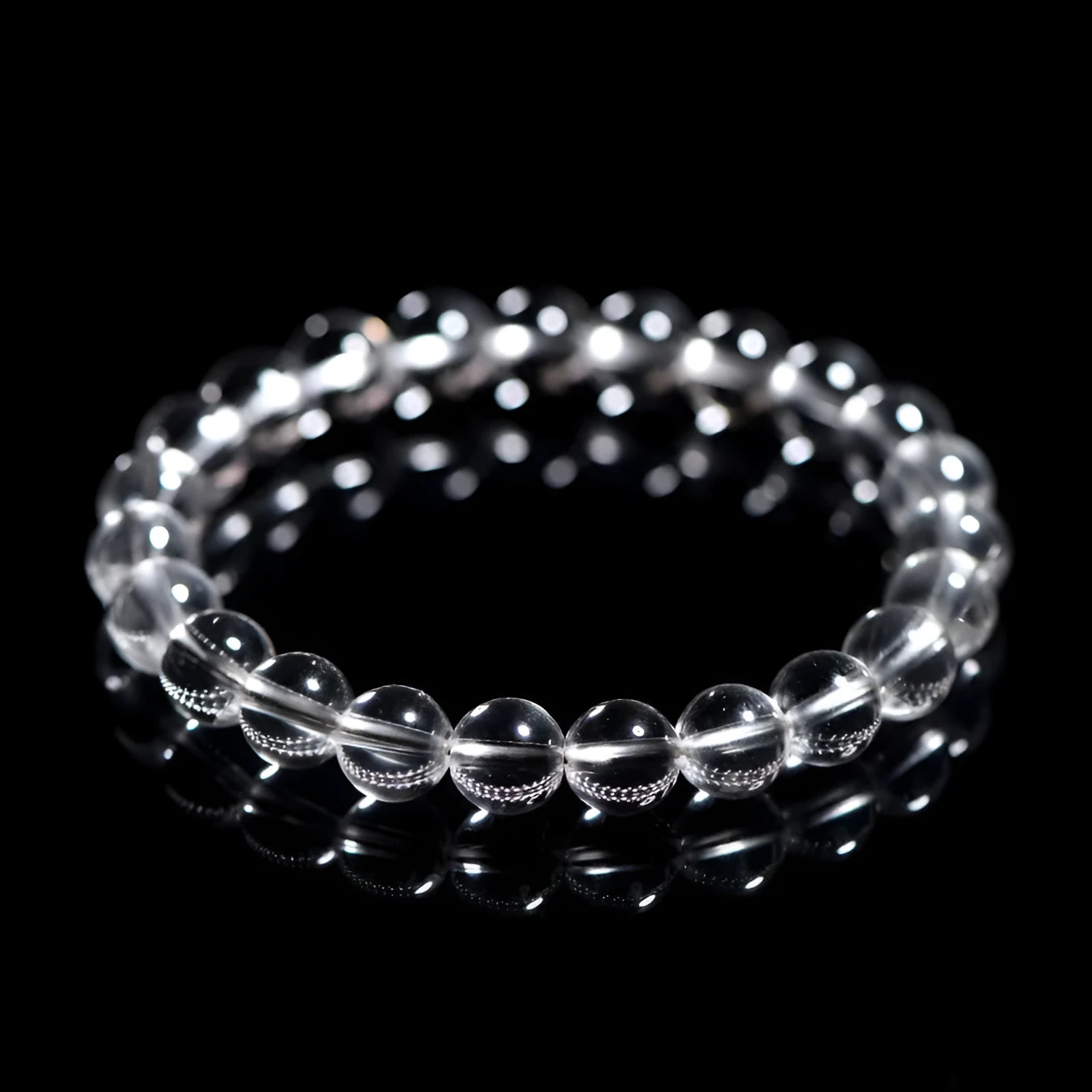 Natural Donghai Old Mine white crystal bracelet with single circle geometric design on wrist.