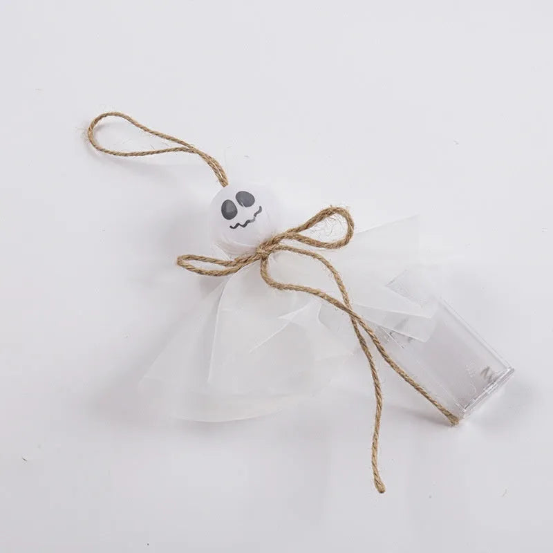 Halloween ghost-themed LED lighting chain with coloured PVC shells and a battery pack