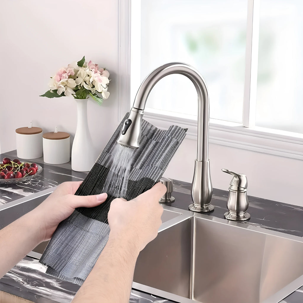 PVC non-slip placemat in gradient bamboo black on a kitchen countertop.