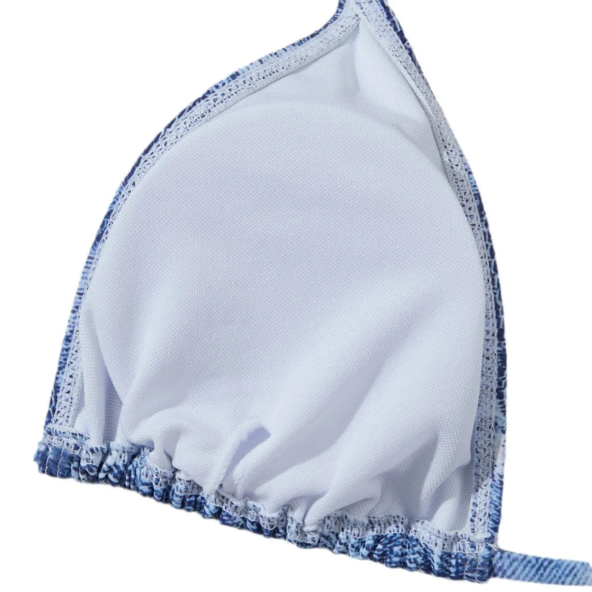 Women's denim print bikini set with strap details in blue colour