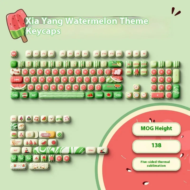Watermelon themed blue PBT keycaps with MOG height profile for mechanical keyboards.