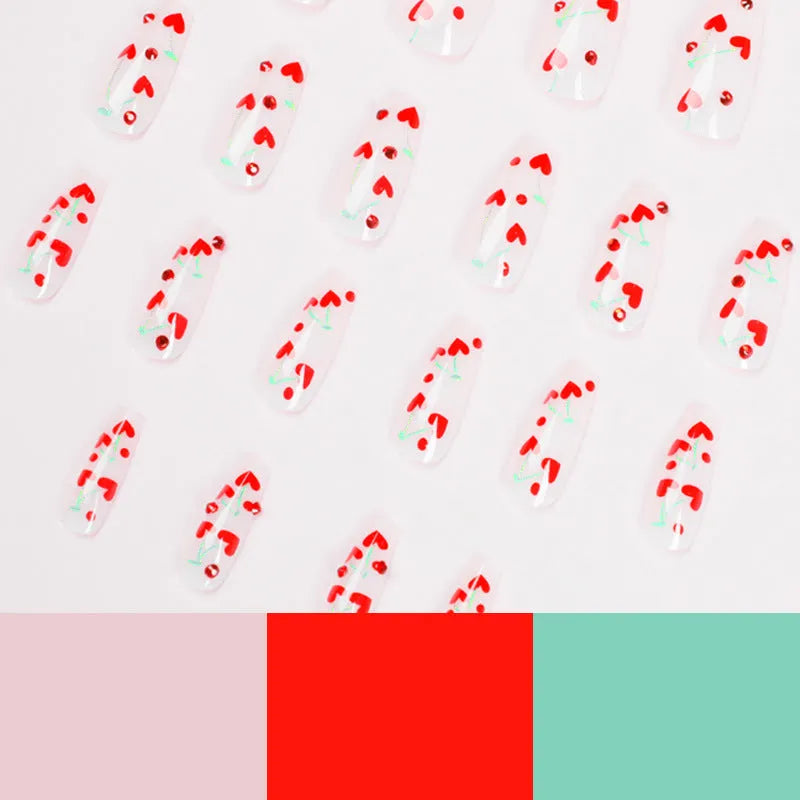 French love heart red diamond cherry nail armour sheets with glue for manicure decoration