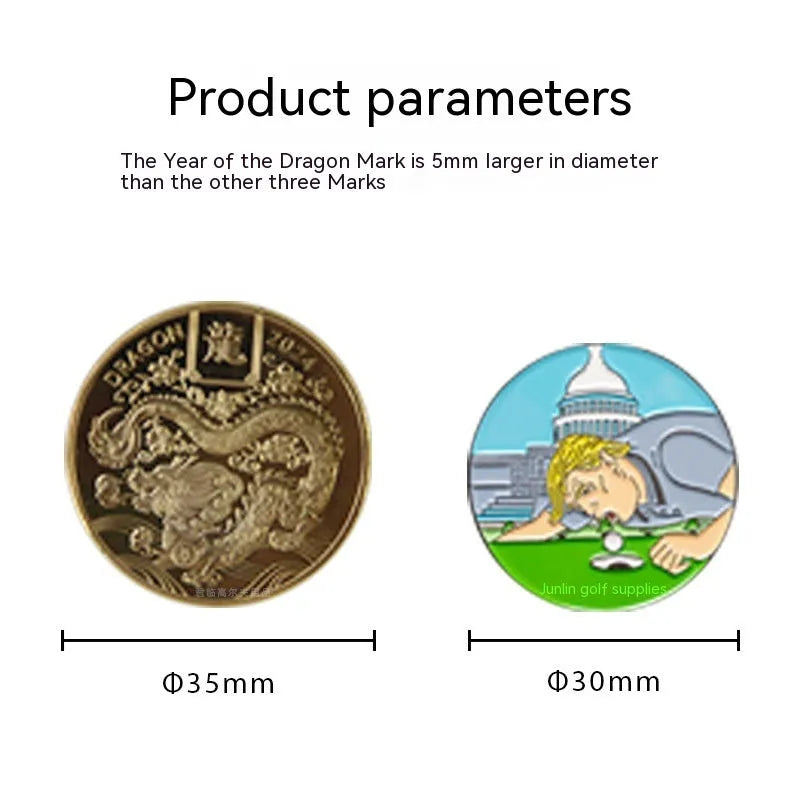 Zinc alloy golf hat clip with engraved dragon year pattern design