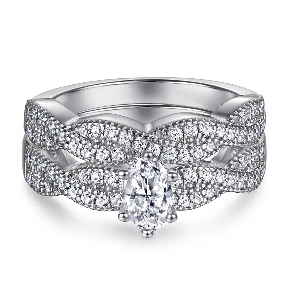 Oval inlaid zircon silver ring for women, niche high sense design, multiple US sizes available