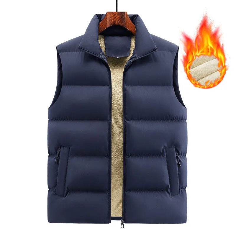 Men's striped lambswool vest in black, dark blue, or red colour, shown as a sleeveless jumper for autumn and winter wear