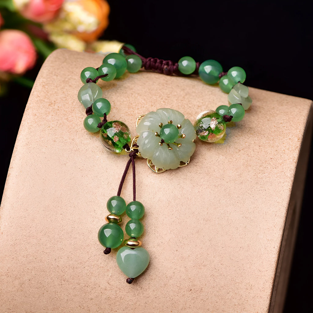 Hand-woven Chinese style bracelet with auspicious patterns in flower shape, mixed material, two colour options