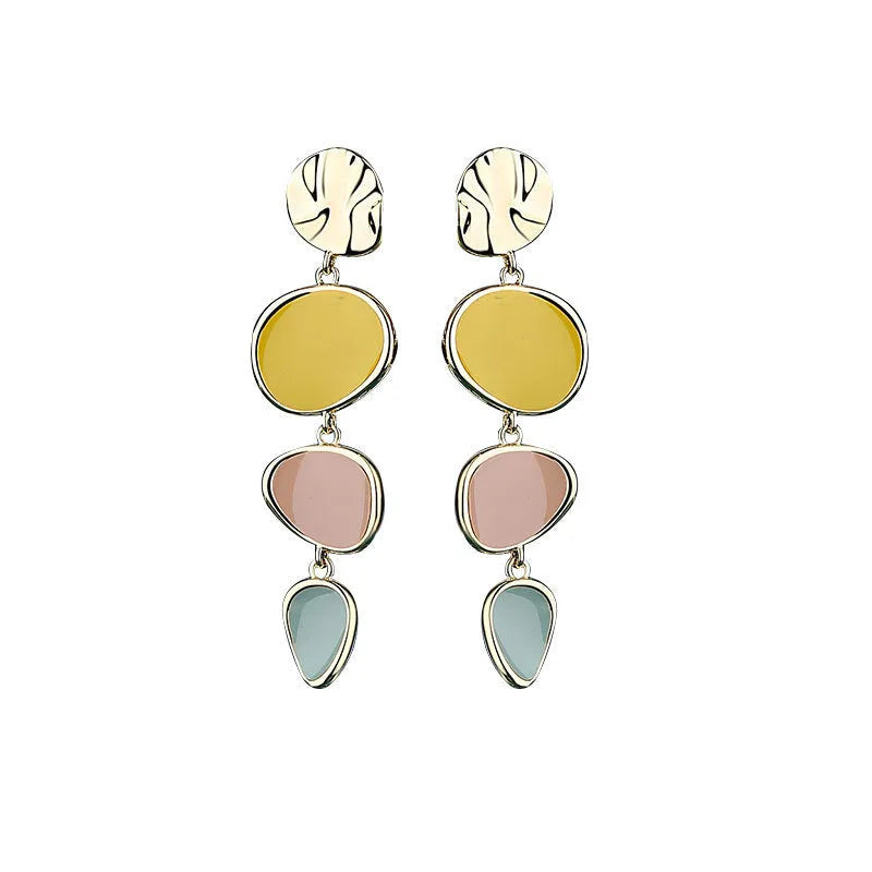 Morandi three-colour oil drip disc earrings with sterling silver needles on simple vintage wafer design