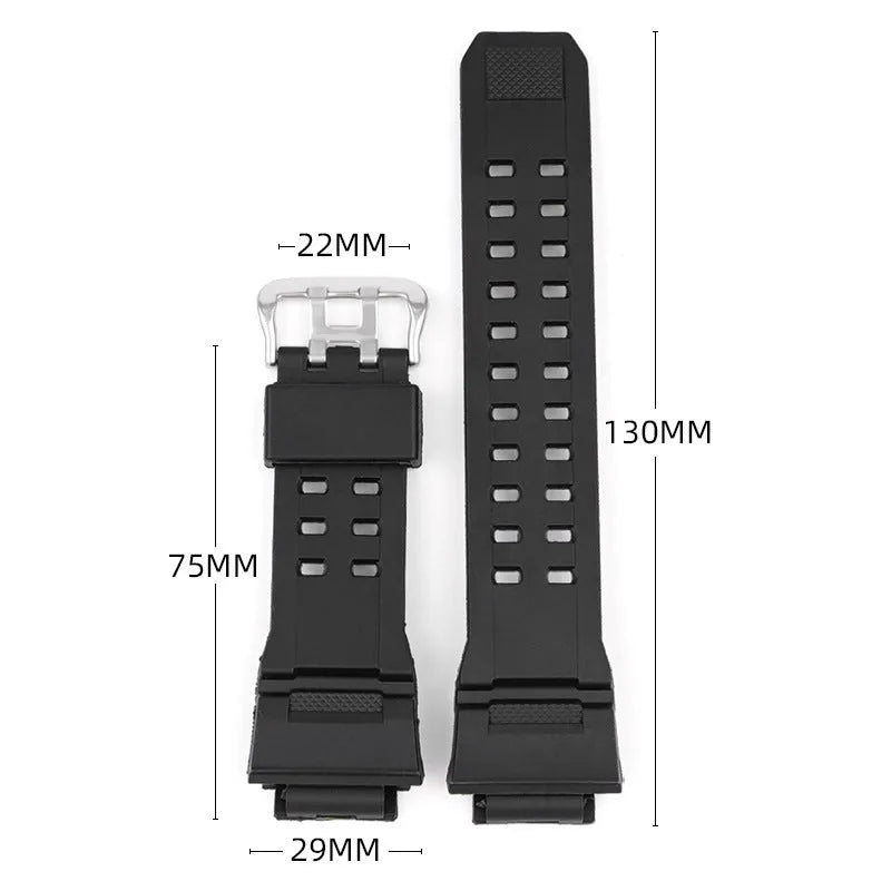 Camouflage pattern TPU watch strap with silver buckle measuring 19cm long