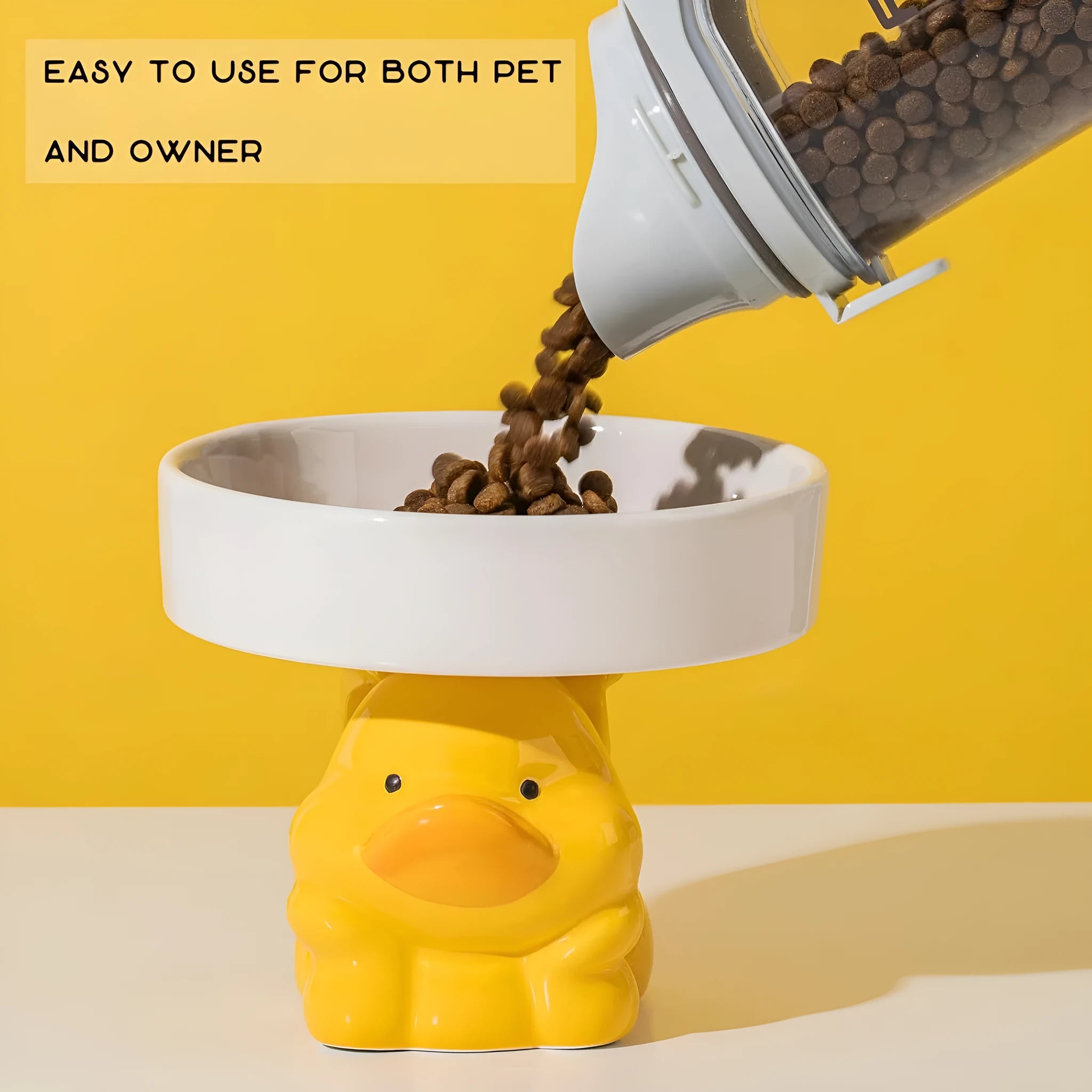 Raised ceramic cat bowl with animal design for elevated feeding