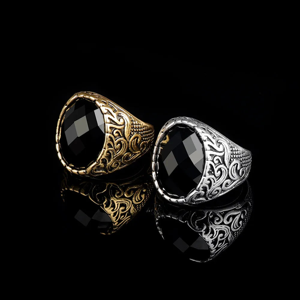 Men's multi-cut big gem ring in ancient gold, alloy electroplated finish, geometric shape, size No.8