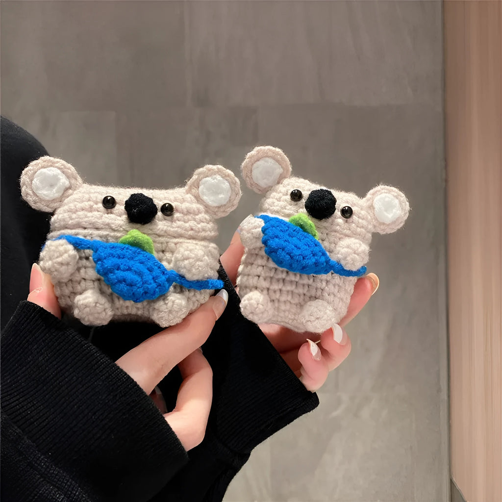 Hand-knitted koala bear backpack protective sleeve for AirPods wireless earbuds