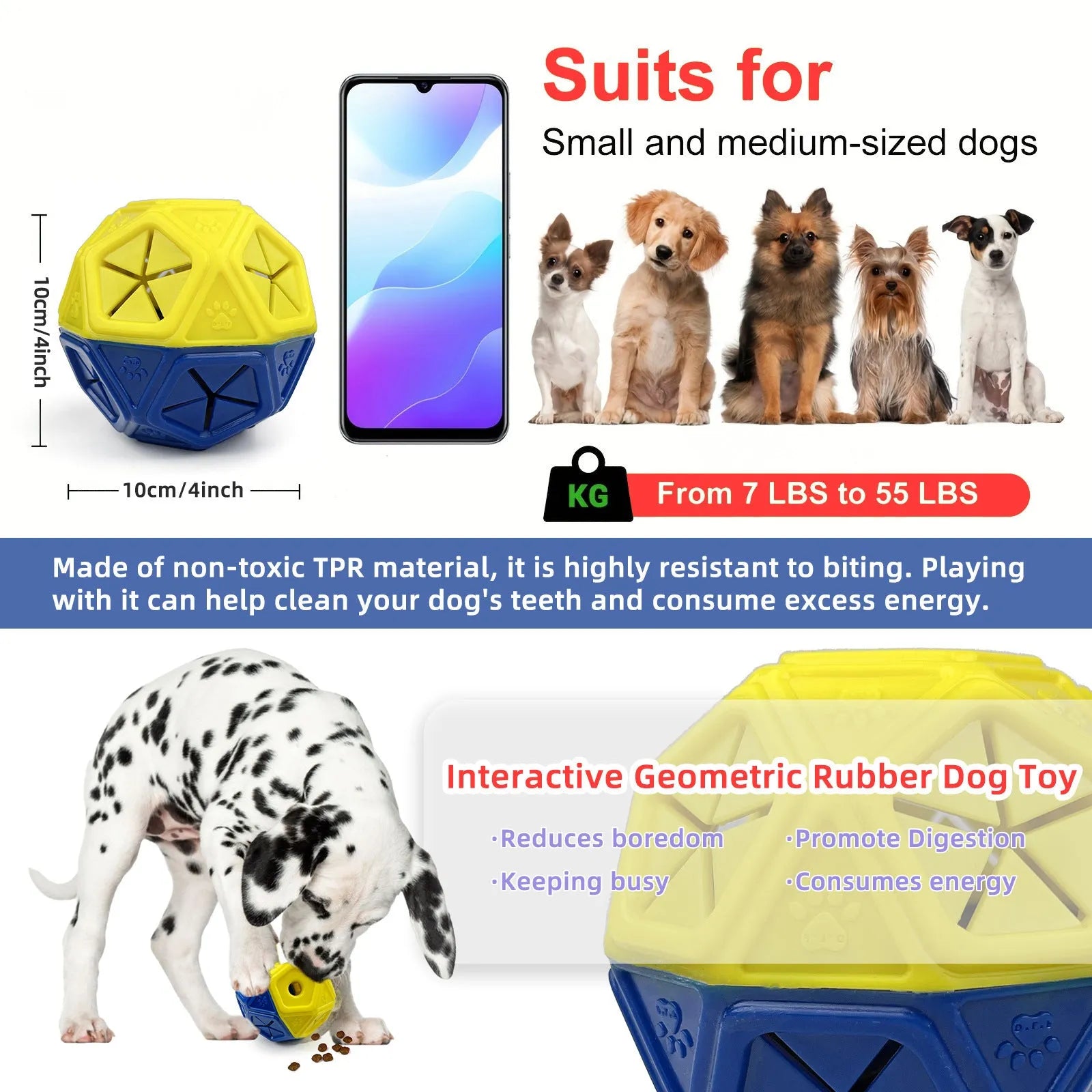 Blue dog toy ball hollow treat dispensing puzzle toy for indoor and outdoor use