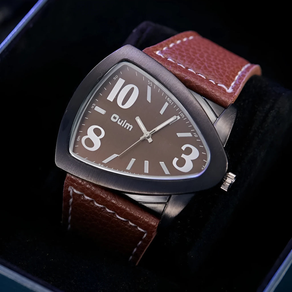 Men's casual quartz watch with round dial and leather strap in choice of colours