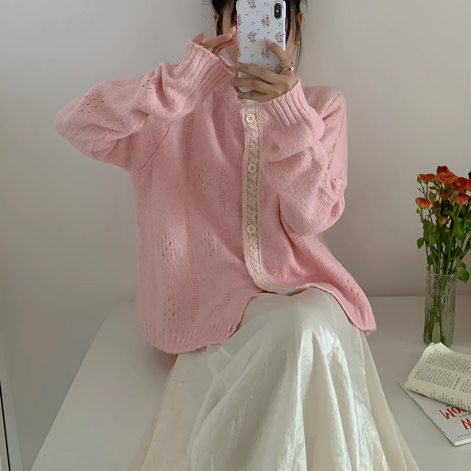 Korean artistic retro sweater coat in viscose fibre fabric with loose free-size fit