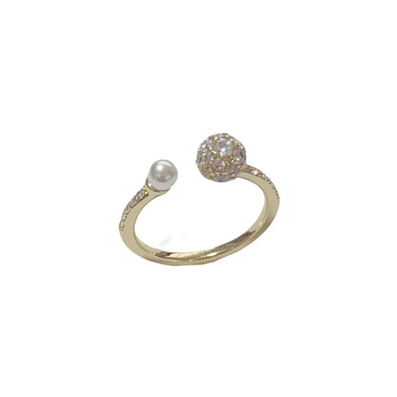 Women's adjustable open-end ring with round zircon stones and thick gold plating