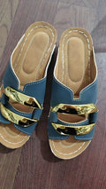 Roman style platform flip-flop sandals in a solid colour with a flat rubber sole