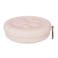 Portable outdoor dog food and water bowl shown in L and S sizes with pink and green colour options.