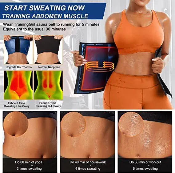 A neoprene sports waist shaping belly belt with an adjustable strap, shown in blue and silver colour options.