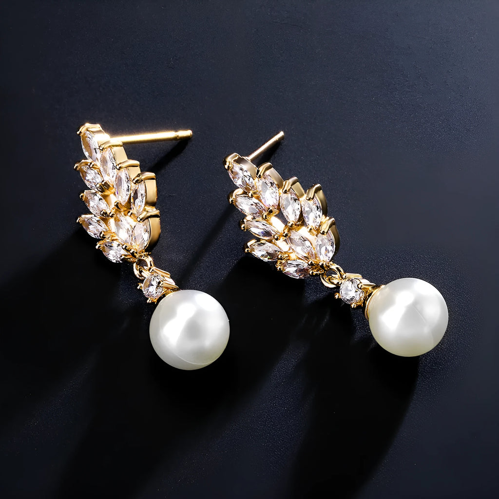 Geometric flower earrings with micro zircon detailing in gold, platinum and rose gold plating