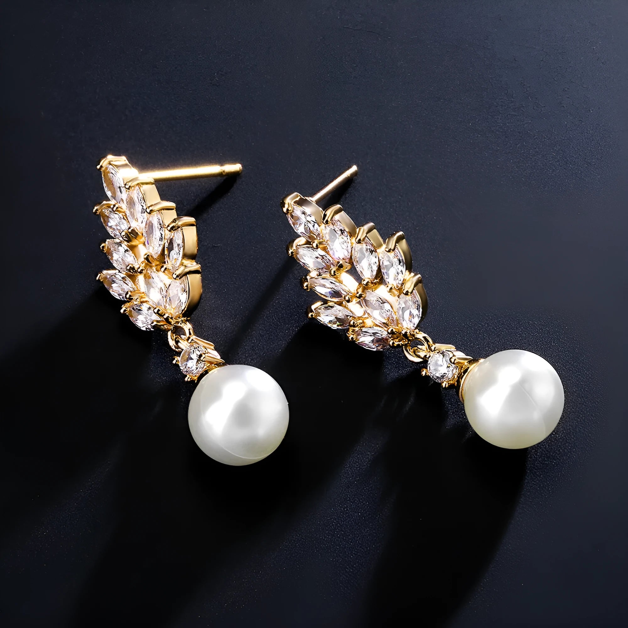 Geometric flower earrings with micro zircon detailing in gold, platinum and rose gold plating