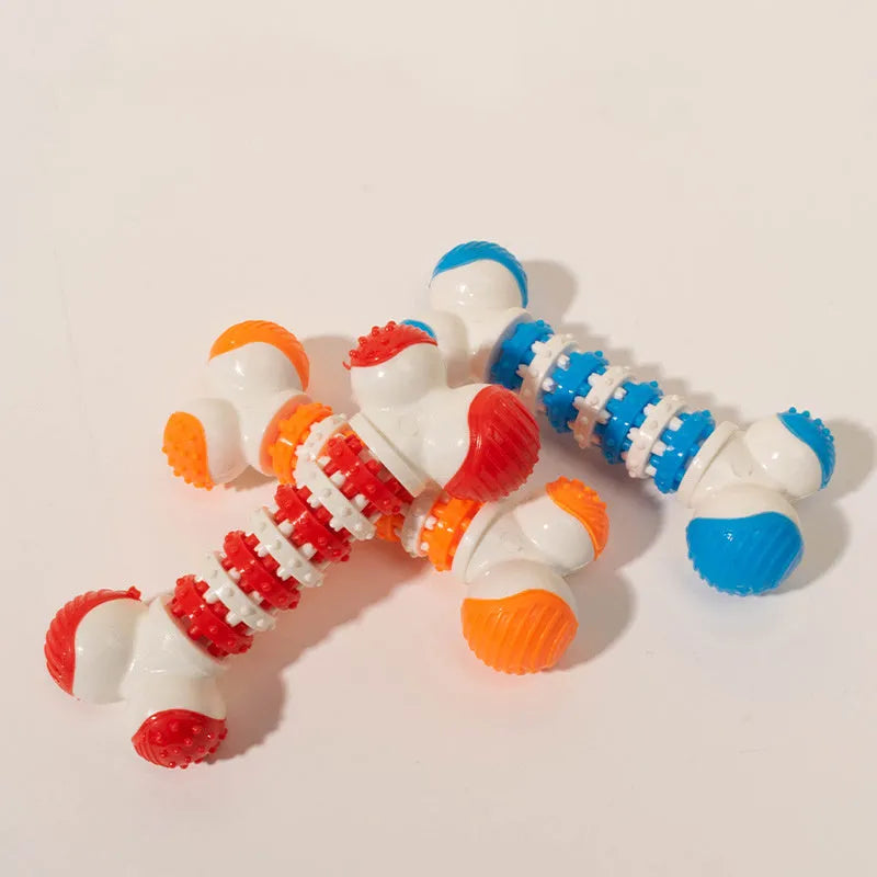Blue bone-shaped interactive dog toy with treat holder for small breed puppies