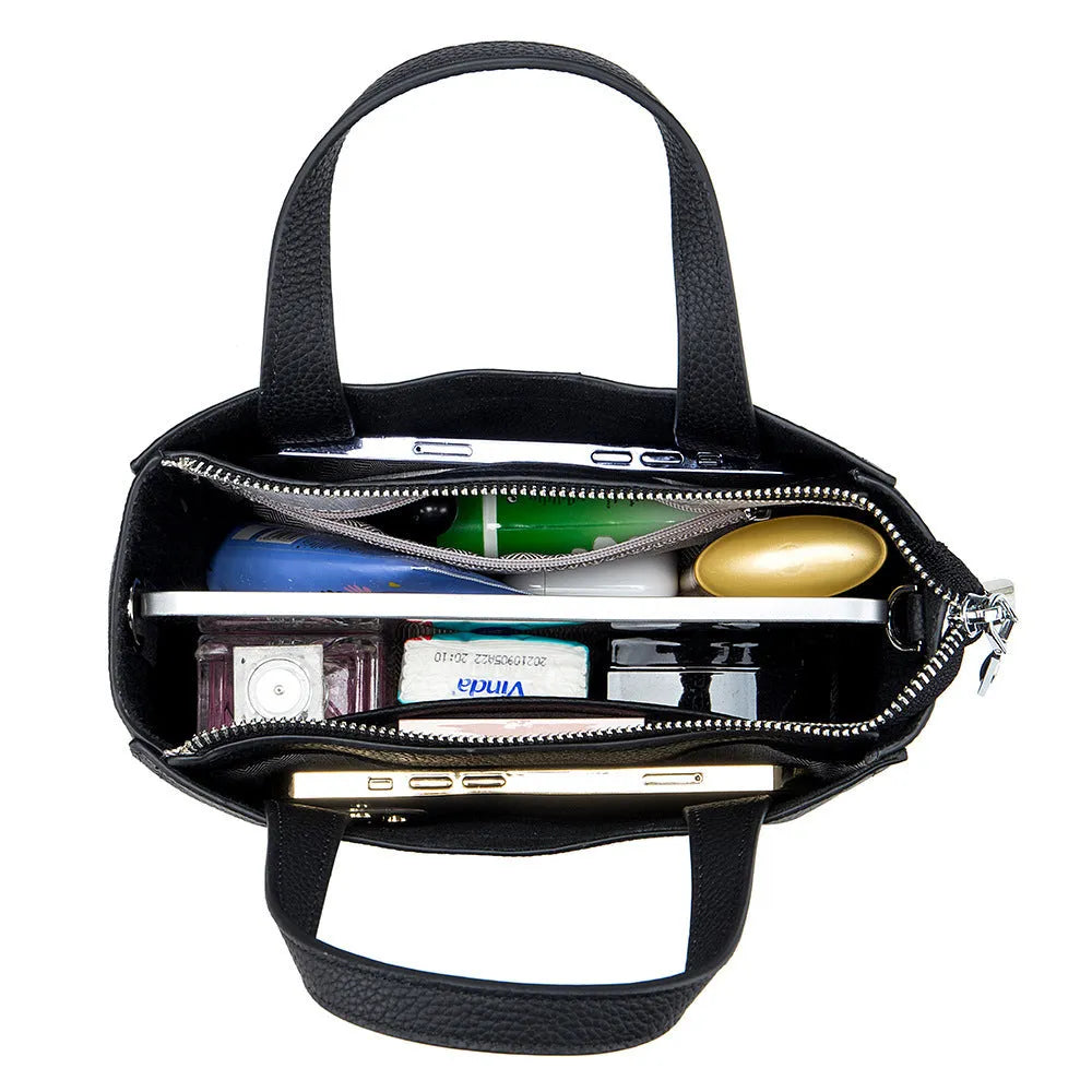 Genuine leather handbag crossbody shoulder bag first layer cowhide horizontal square shape with sandwich pocket